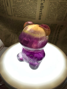 Natural purple yellow Candy Fluorite Bear Carving