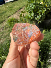 Load image into Gallery viewer, Hematite Quartz Crystal | Orange Flower Inclusions Rainbow Flash, A338
