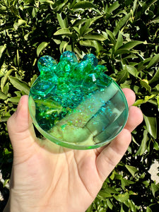 Green Blue Crystal Cluster Shiny Resin Round Tray