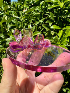 Yellow Purple Crystal Cluster Shiny Resin Oval Tray