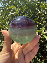 Load image into Gallery viewer, Green Purple Candy Fluorite Sphere, Rainbow Colourful Fluorite Crystal Ball,A115
