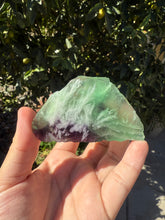 Load image into Gallery viewer, Triangular Green and Purple Feather Fluorite Mineral Specimen
