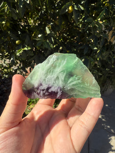 Triangular Green and Purple Feather Fluorite Mineral Specimen