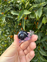 Load image into Gallery viewer, Mini Size Purple shiny stone Snail Handmade resin sculpture, Snail cute cool super kawaii decoration
