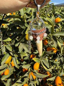 Handcrafted Crystal Ball Pendant Necklace with Deer Antler and Chain Details