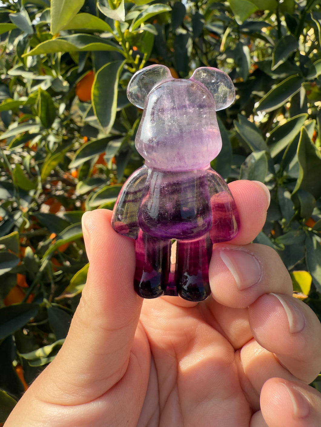 Natural Purple Candy Fluorite Bear Carving,Fluorite Stand Bear