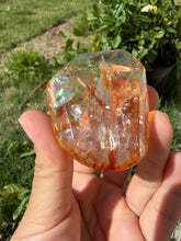 Load image into Gallery viewer, Hematite Quartz Crystal | Orange Flower Inclusions Rainbow Flash, A337
