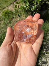 Load image into Gallery viewer, Hematite Quartz Crystal | Orange Flower Inclusions Rainbow Flash, A338
