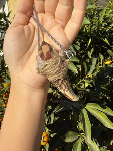 Pocket Deer Antler Smoky Crystal Wand Necklace