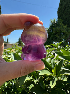 Natural purple yellow Candy Fluorite Bear Carving