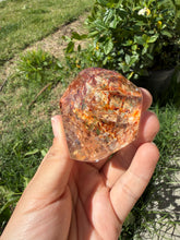 Load image into Gallery viewer, Hematite Quartz Crystal | Orange Flower Inclusions Rainbow Flash, A336
