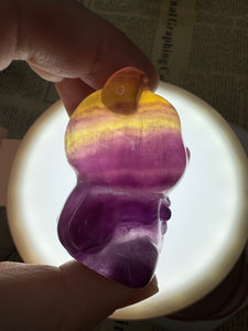 Natural purple yellow Candy Fluorite Bear Carving