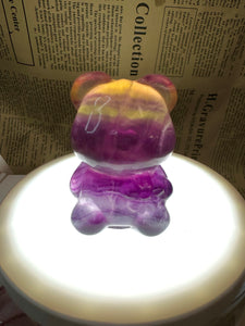 Natural purple yellow Candy Fluorite Bear Carving