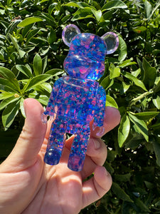 Shiny purple blue toy bear Handmade resin sculpture