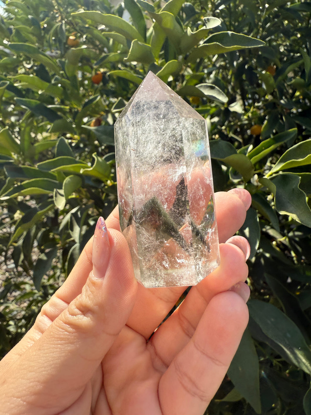 Garden Quartz Crystal Point Tower – Clear Quartz with Unique Inclusions, A82