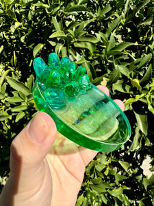 Green Blue Crystal Cluster Shiny Resin Round Tray