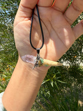 Load image into Gallery viewer, Handmade Pocket Deer Antler Veracruz Quartz Amethyst Crystal Wand Necklace
