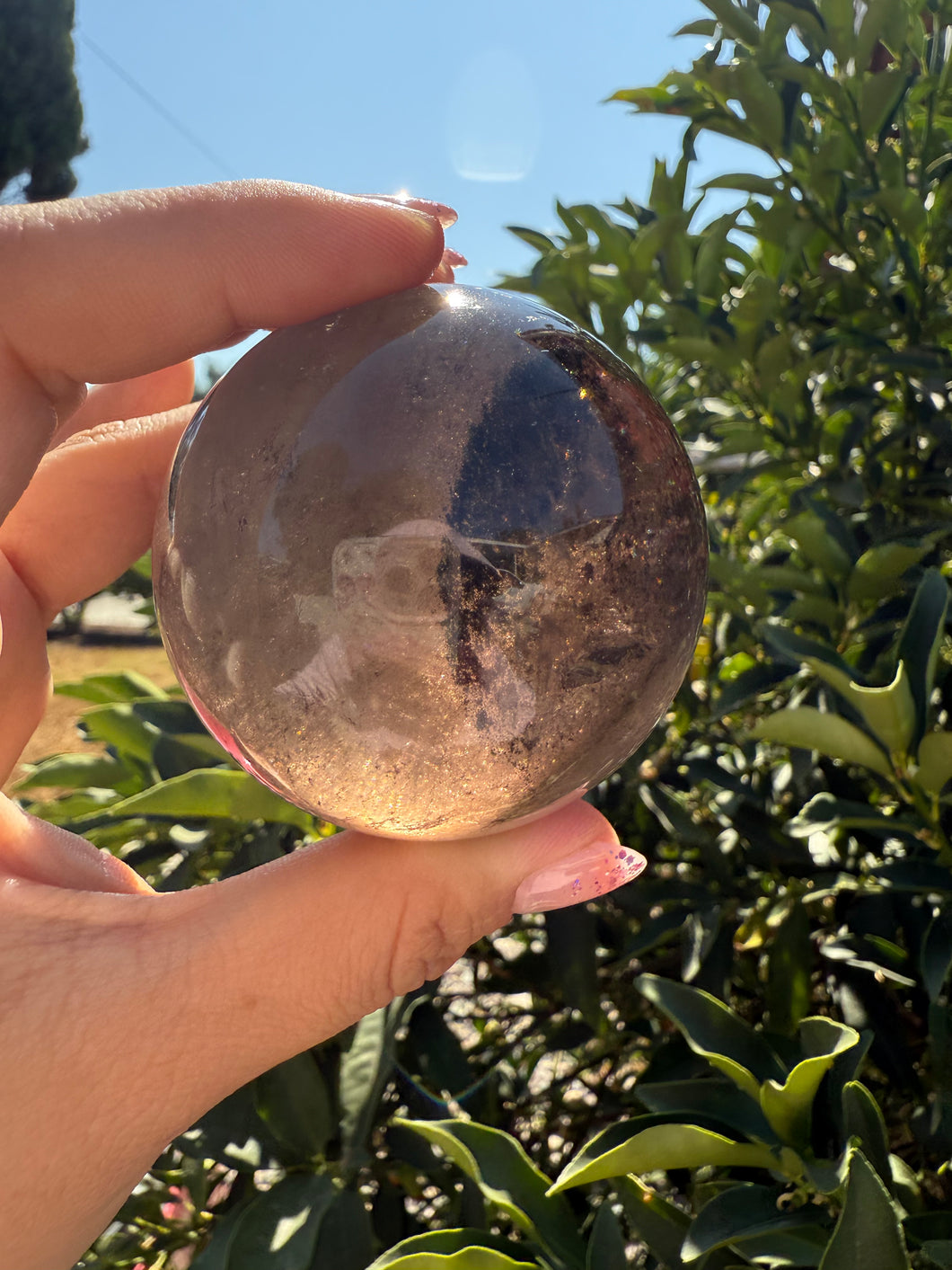 Natural Smoky Garden Quartz Sphere – Healing Crystal Ball for Meditation-A44