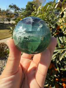 Natural Feather Fluorite Sphere , Snowflake Quartz Crystal Fluorite Ball