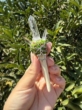Load image into Gallery viewer, Handmade Crystal Wand – Lemurian Quartz &amp; Vera Cruz Amethyst with Deer Antler
