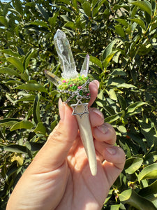 Handmade Crystal Wand – Lemurian Quartz & Vera Cruz Amethyst with Deer Antler