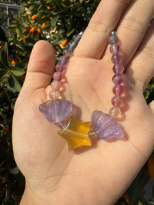 Handmade Fluorite Beaded Bracelet with Star and Wing Charms