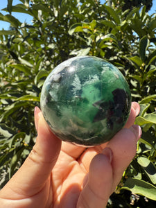 Natural Feather Fluorite Sphere , Snowflake Quartz Crystal Fluorite Ball,A88