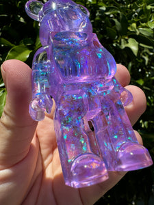 Shiny shell glitter purple toy bear Handmade resin sculpture