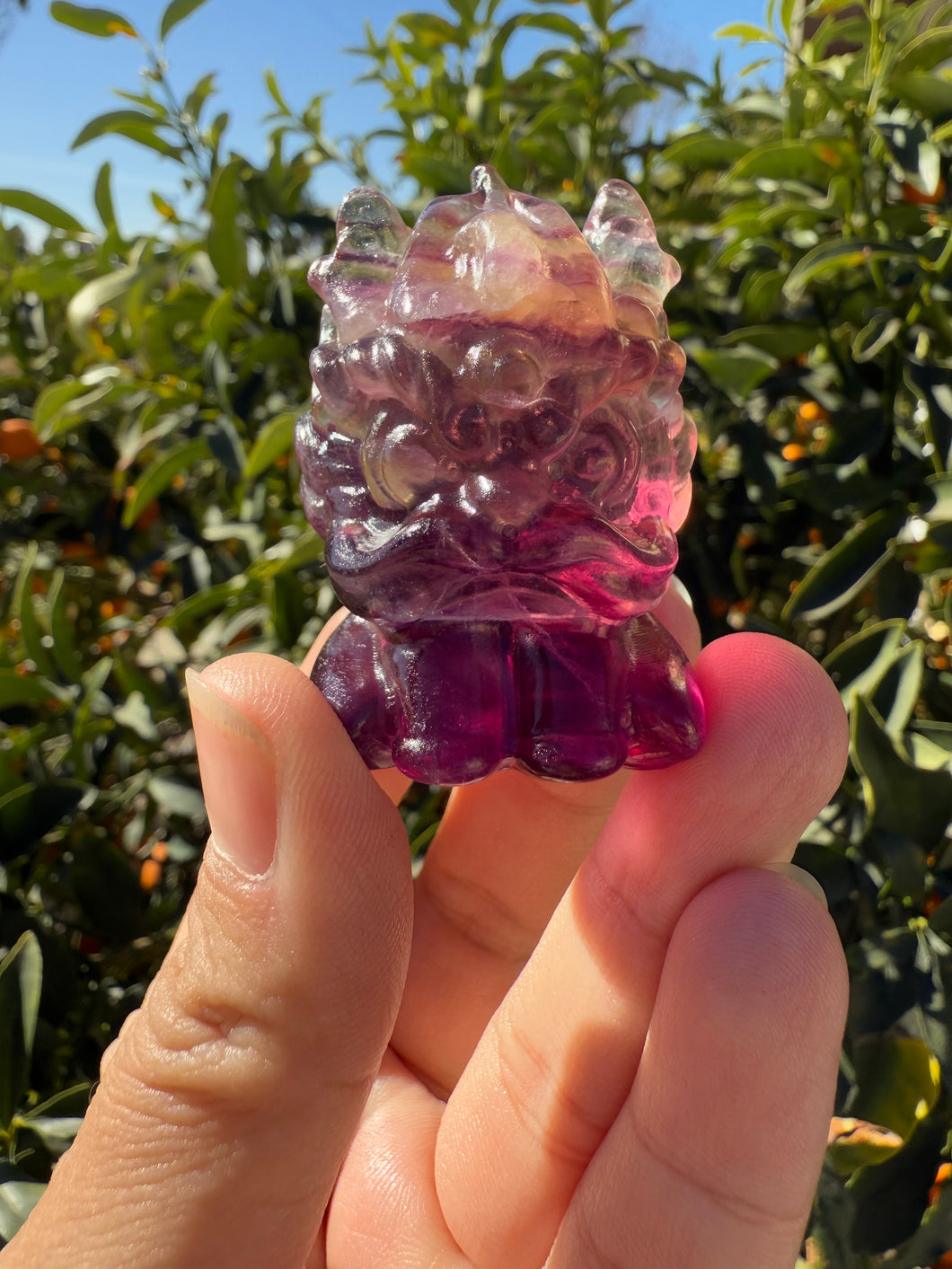 Yellow Purple Candy Fluorite Dancing Lion Carving,Fluorite Kirin