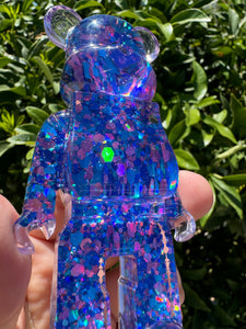 Shiny purple blue toy bear Handmade resin sculpture