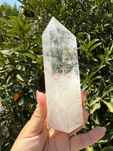 Clear Quartz Tower with Snowy Inclusions – Large Crystal Point Wand,A48