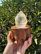 Load image into Gallery viewer, Himalayan Quartz Crystal Point from India on Handcrafted Wooden Base,A124
