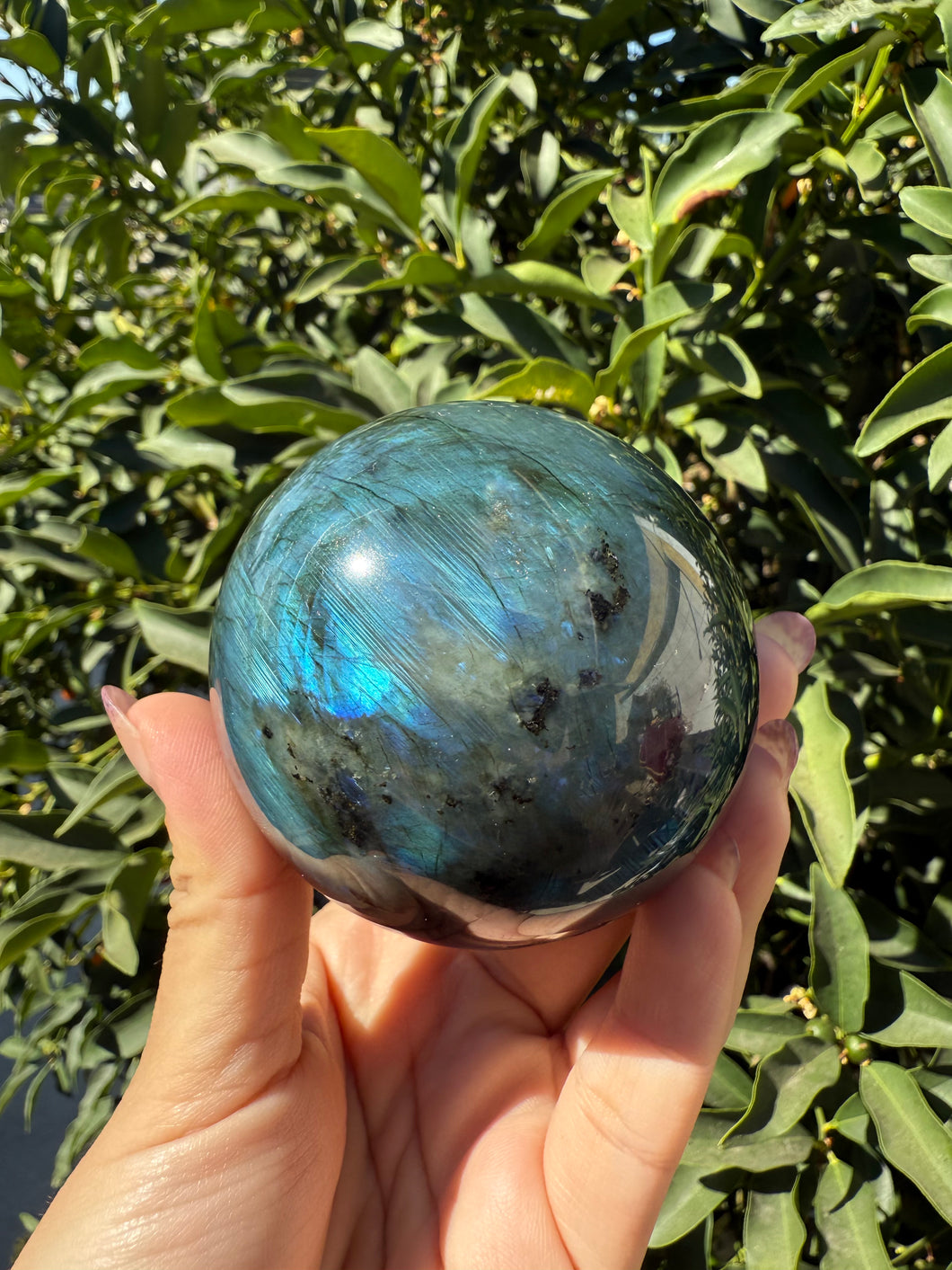 Natural Labradorite Sphere – Flashy Blue Green Crystal Ball, A106
