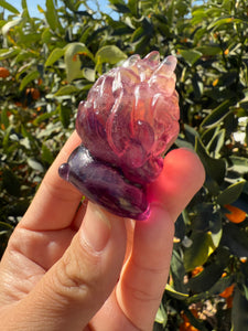 Yellow Purple Candy Fluorite Dancing Lion Carving,Fluorite Kirin