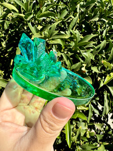 Green Blue Crystal Cluster Shiny Resin Oval Tray