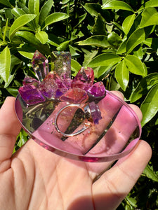 Yellow Purple Crystal Cluster Shiny Resin Oval Tray