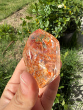 Load image into Gallery viewer, Hematite Quartz Crystal | Orange Flower Inclusions Rainbow Flash, A334
