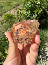Load image into Gallery viewer, Hematite Quartz Crystal | Orange Flower Inclusions Rainbow Flash, A336
