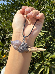 Deer Antler Amethyst Crystal Wand Necklace - Handmade Vintage Mystic Pendant