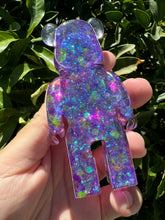 Load image into Gallery viewer, Shiny purple Yellow toy bear Handmade resin sculpture
