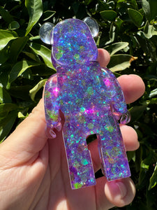 Shiny purple Yellow toy bear Handmade resin sculpture