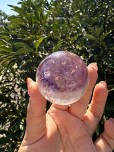 Load image into Gallery viewer, Natural Phantom Amethyst Crystal Sphere – Unique Purple Striped Amethyst,A61
