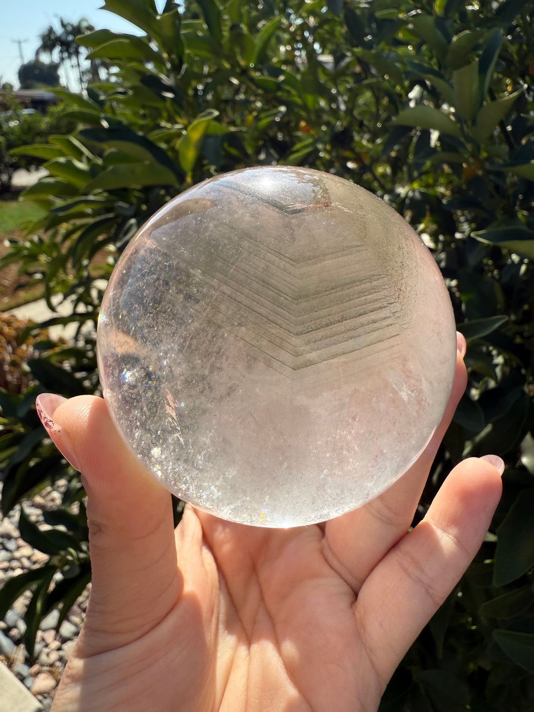 Phantom Quartz Crystal Sphere,Clear Quartz with Chevron Phantom Layers, A63