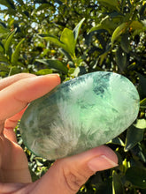 Load image into Gallery viewer, Natural Feather Fluorite Palm Stone,Snowflake Quartz Fluorite Palm Stone,A180
