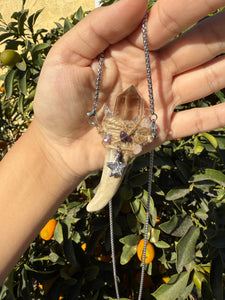 Pocket Deer Antler Smoky Crystal Wand Necklace