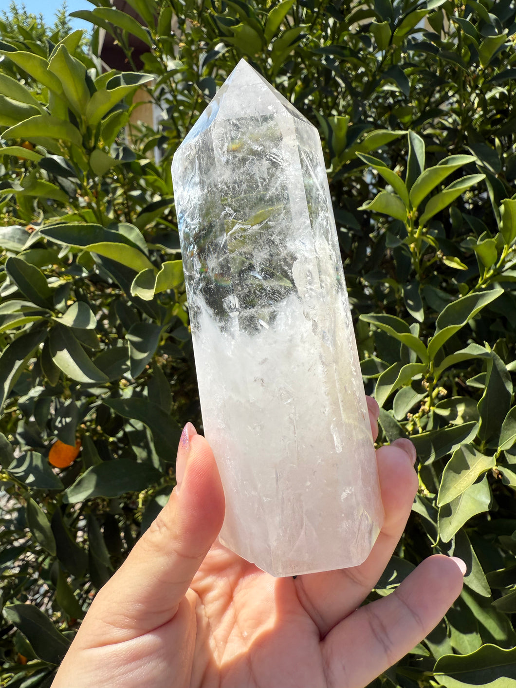 Clear Quartz Tower with Snowy Inclusions – Large Crystal Point Wand,A48