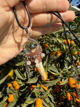 Load image into Gallery viewer, Handcrafted Crystal Ball Pendant Necklace with Deer Antler and Chain Details
