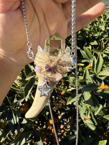 Pocket Deer Antler Smoky Crystal Wand Necklace