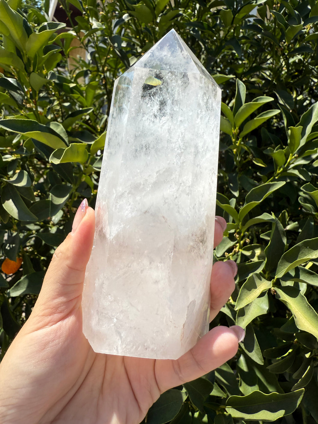 Clear Quartz Tower with Snowy Inclusions – Large Crystal Point Wand,A50