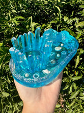 Load image into Gallery viewer, Sea blue mermaid tea light holder, jewelry tray
